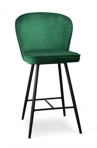 Scaun de bar tapitat cu stofa si picioare metalice, Aine Velvet Verde / Negru, l50xA52xH108 cm