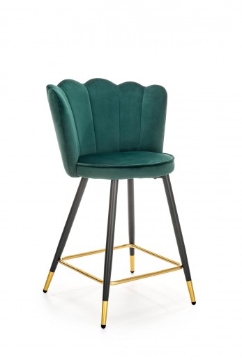 Scaun de bar tapitat cu stofa si picioare metalice, Hoku-106 Velvet Verde Inchis / Negru / Auriu, l58xA58xH96 cm