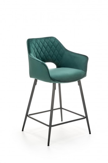 Scaun de bar tapitat cu stofa si picioare metalice, Hoku-107 Velvet Verde Inchis / Negru, l55xA51xH96 cm