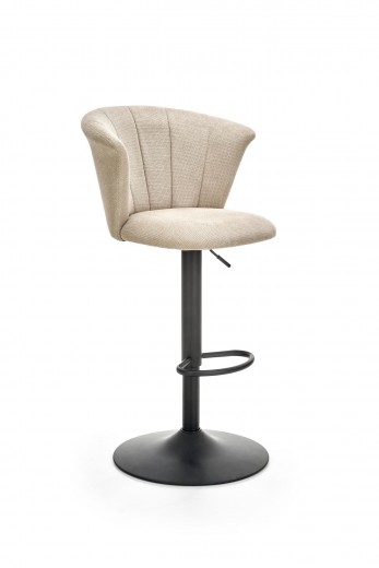 Scaun de bar tapitat cu stofa si picior metalic, Hoku-104 Bej / Negru, l55xA53xH90-112 cm