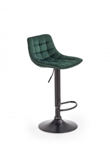 Scaun de bar tapitat cu stofa si picior metalic, Hoku-95 Velvet Verde Inchis / Negru, l43xA44xH84-106 cm