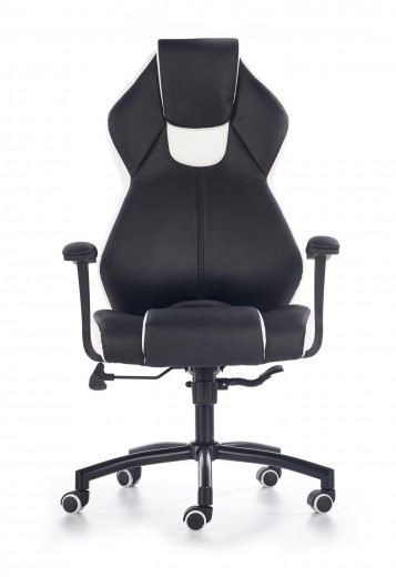 Scaun de birou directorial, tapitat cu piele ecologica Tarun Negru / Alb, l65xA65xH120-128 cm