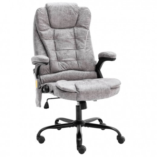 Scaun de birou directorial tapitat cu piele naturala, functie masaj si port USB, River Gri Deschis, l67xA71xH110-119 cm