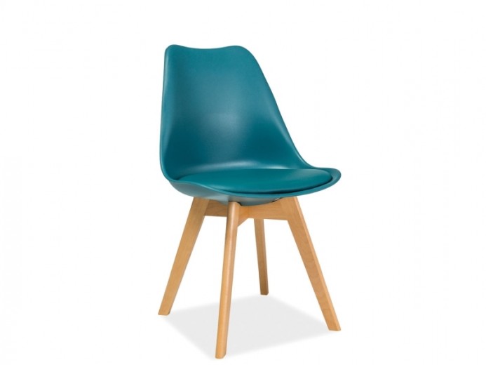 Scaun din plastic cu sezut tapitat cu piele ecologica si picioare din lemn, Kristopher Teal / Fag, l49xA41xH83 cm
