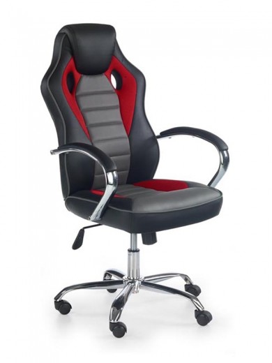 Scaun gaming tapitat cu piele ecologica Seaton Negru / Rosu / Gri, l61xA69xH109-119 cm