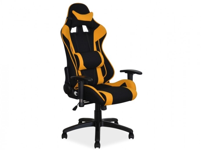 Scaun gaming tapitat cu stofa, Vesper Negru / Galben, l70xA49xH126-134 cm