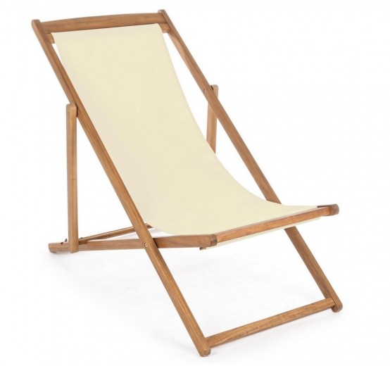 Scaun pliabil pentru terasa / plaja, din lemn de salcam si material textil, Noemi Crem / Natural, l60xA106xH88 cm