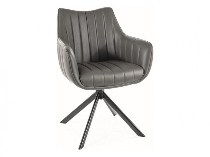 Scaun rotativ tapitat cu piele ecologica si picioare metalice, Aziel Gri / Negru Mat, l61xA58xH86 cm