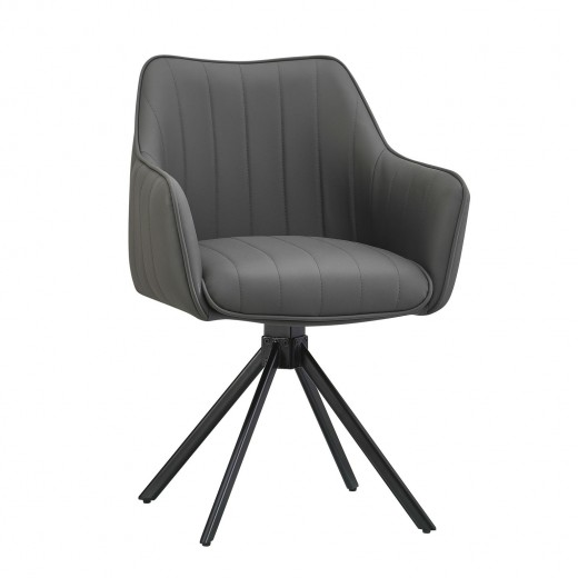 Scaun rotativ tapitat cu piele ecologica si picioare metalice, Mirko Gri / Negru, l48xA60xH86 cm