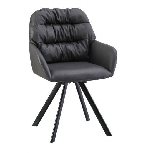 Scaun rotativ tapitat cu piele ecologica si picioare metalice, Spellis Gri / Negru, l48xA60xH85 cm
