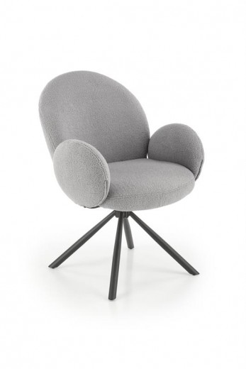 Scaun rotativ tapitat cu stofa boucle si picioare metalice, Kai-498 Gri / Negru, l64xA63xH90 cm