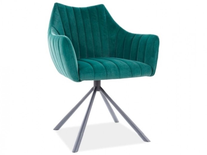 Scaun rotativ tapitat cu stofa si picioare metalice, Agate Velvet Verde Inchis / Negru, l62xA45xH84 cm