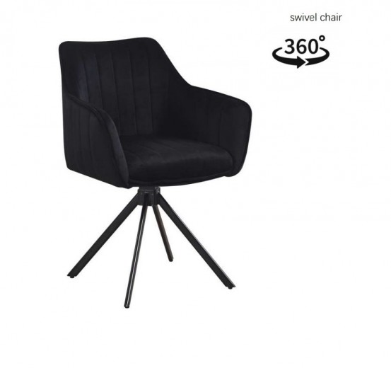 Scaun rotativ tapitat cu stofa si picioare metalice, Amza Velvet Negru, l45xA59xH86 cm