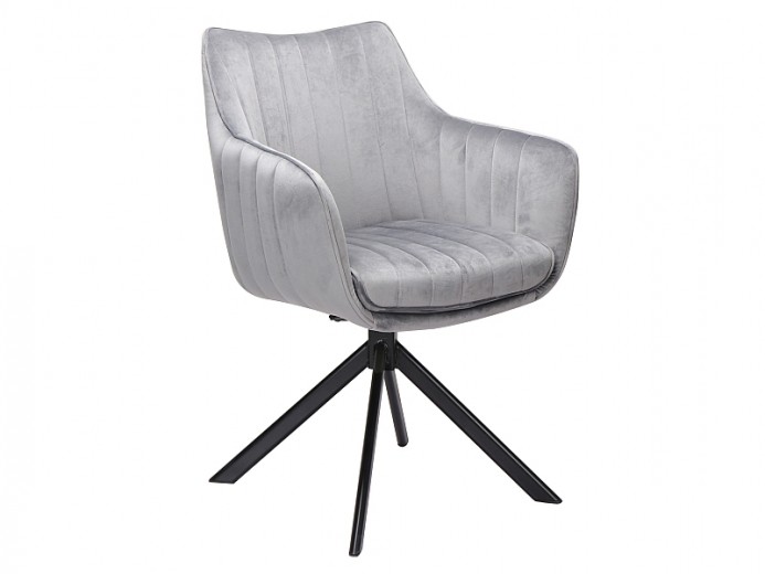 Scaun rotativ tapitat cu stofa si picioare metalice, Aziel Velvet Gri / Negru, l61xA58xH86 cm
