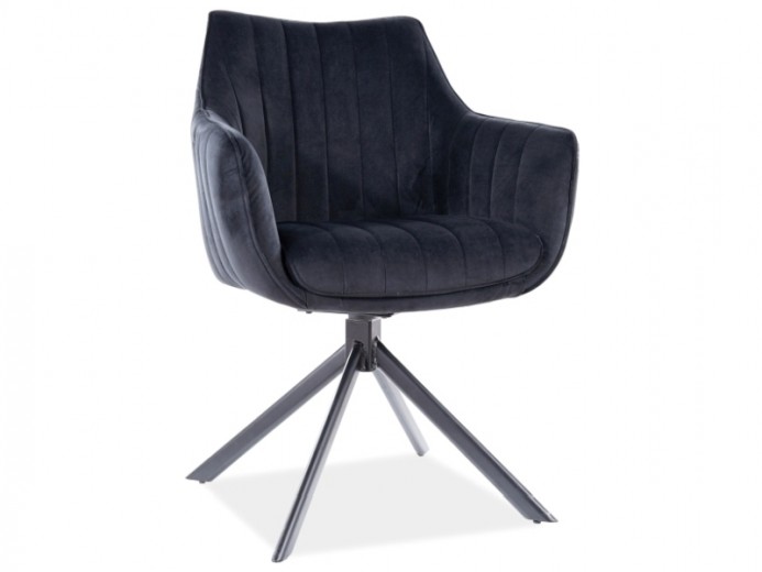 Scaun rotativ tapitat cu stofa si picioare metalice, Aziel Velvet Negru, l61xA58xH86 cm