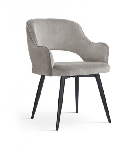Scaun rotativ tapitat cu stofa si picioare metalice, Mercy Velvet Grej / Negru, l54xA61xH78 cm