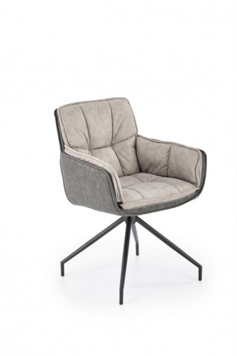 Scaun rotativ tapitat cu stofa si piele ecologica, picioare metalice, Kai-523 Gri / Negru, l61xA61xH85 cm