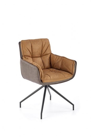 Scaun rotativ tapitat cu stofa si piele ecologica, picioare metalice, Kai-523 Maro / Maro Inchis / Negru, l61xA61xH85 cm