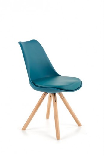Scaun tapitat cu piele ecologica, cu picioare din lemn Kai-201 Turquoise, l48xA57xH81 cm