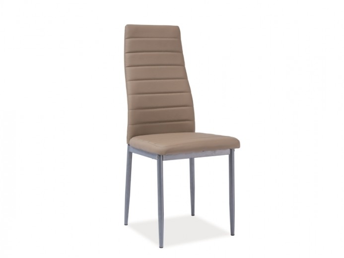 Scaun tapitat cu piele ecologica si picioare metalice, Han-261 Bis Bej Inchis / Aluminiu, l40xA38xH96 cm