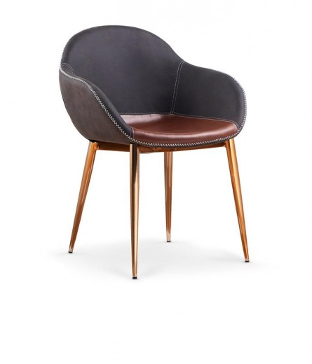 Scaun tapitat cu piele ecologica si picioare metalice Kai-304 Gri Inchis / Maro, l57xA53xH79 cm