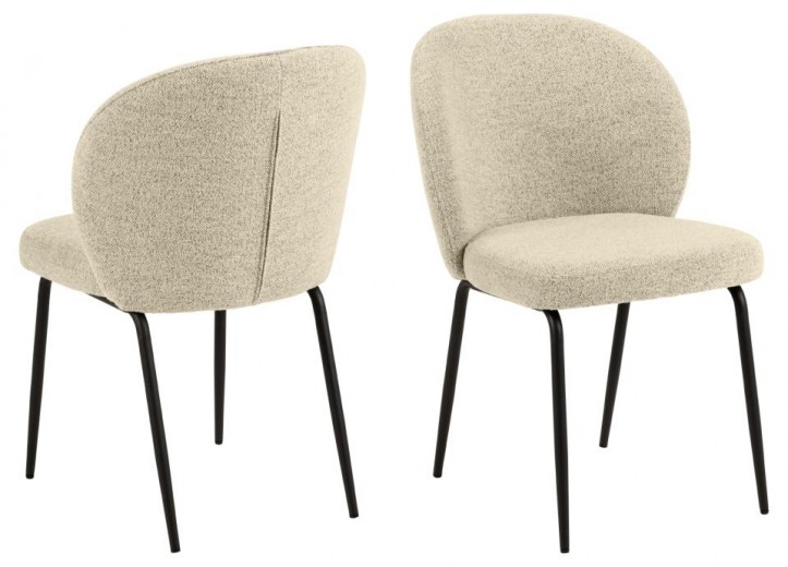 Set 2 scaune tapitate cu stofa boucle si picioare metalice, Patricia Crem / Negru, l52xA57,5xH82 cm