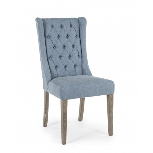 Set 2 scaune tapitate cu stofa, cu picioare din lemn de stejar Columbia Denim, l51xA63xH104 cm