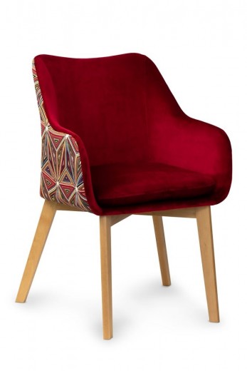 Scaun tapitat cu stofa si picioare din lemn Malawi Rosu / Fag, l56xA62xH84 cm