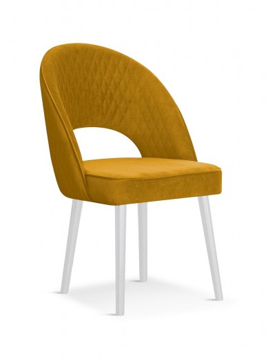 Scaun tapitat cu stofa si picioare din lemn Ponte Velvet Mustariu / Alb, l56xA63xH89 cm
