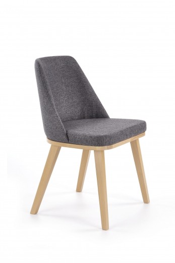 Scaun tapitat cu stofa, cu picioare din lemn Paolina Gri inchis / Stejar, l52xA55xH81 cm