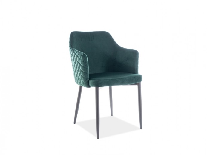 Scaun tapitat cu stofa si picioare metalice Astrelo Velvet Verde Inchis / Negru, l55xA54xH83 cm