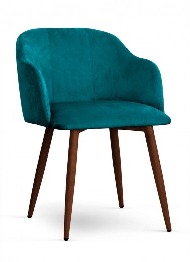 Scaun tapitat cu stofa, cu picioare metalice Danez Velvet Turcoaz / Nuc, l56xA60xH80 cm