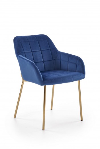 Scaun tapitat cu stofa, cu picioare metalice Kai-306 Velvet Albastru Inchis / Auriu, l58xA57xH80 cm