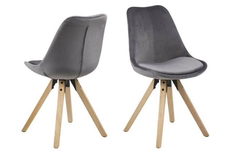 Set 2 scaune tapitate cu stofa si picioare din lemn Dima Velvet Gri Inchis / Stejar, l48,5xA55xH85 cm