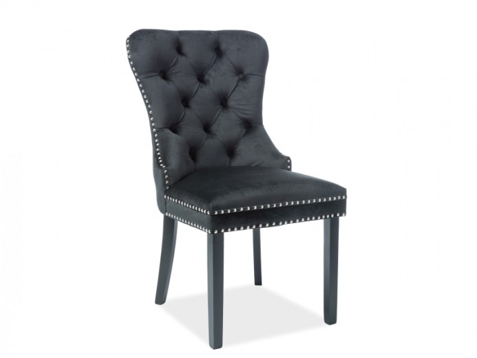 Scaun tapitat cu stofa si picioare din lemn, Aubrey Velvet Negru, l56xA65xH98 cm