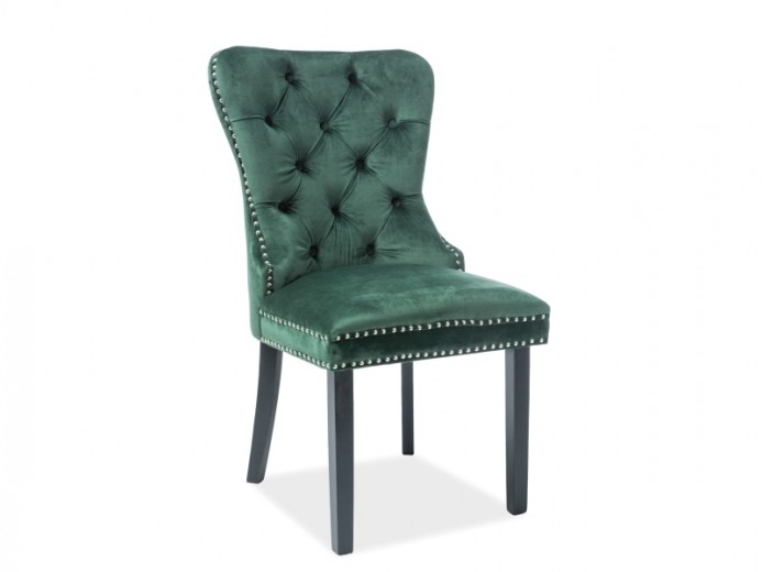 Scaun tapitat cu stofa si picioare din lemn, Aubrey Velvet Verde Inchis / Negru, l56xA65xH98 cm