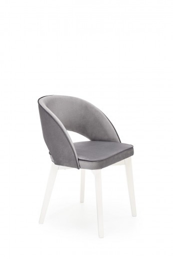 Scaun tapitat cu stofa si picioare din lemn de fag, Maribel Velvet Gri / Alb, l51xA57xH78 cm