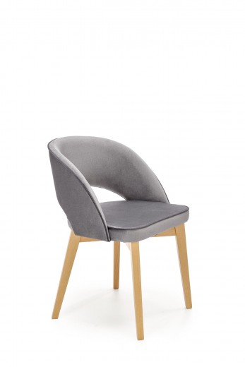 Scaun tapitat cu stofa si picioare din lemn de fag, Maribel Velvet Gri / Stejar, l51xA57xH78 cm