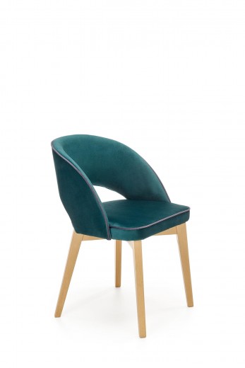 Scaun tapitat cu stofa si picioare din lemn de fag, Maribel Velvet Petrol / Stejar, l51xA57xH78 cm