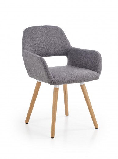 Scaun tapitat cu stofa si picioare din lemn, Kai-283 Gri / Natural, l56xA56xH80 cm