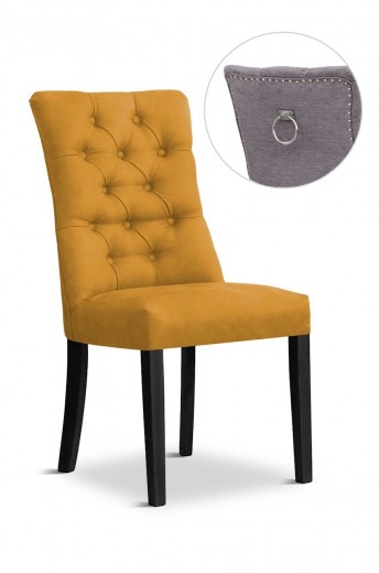 Scaun tapitat cu stofa si picioare din lemn, Lord II Velvet Mustariu / Negru, l51xA62xH100 cm