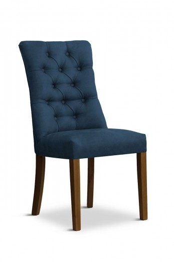 Scaun tapitat cu stofa si picioare din lemn, Lord Velvet Bleumarin / Nuc, l51xA62xH100 cm