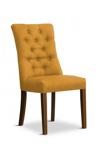 Scaun tapitat cu stofa si picioare din lemn, Lord Velvet Mustariu / Nuc, l51xA62xH100 cm
