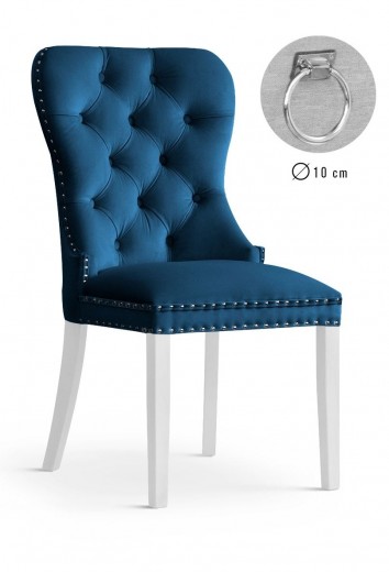 Scaun tapitat cu stofa si picioare din lemn, Madame II Velvet Bleumarin / Alb, l56xA62xH98 cm