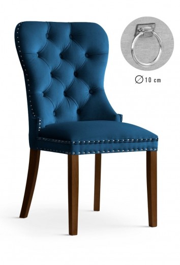 Scaun tapitat cu stofa si picioare din lemn, Madame II Velvet Bleumarin / Nuc, l56xA62xH98 cm