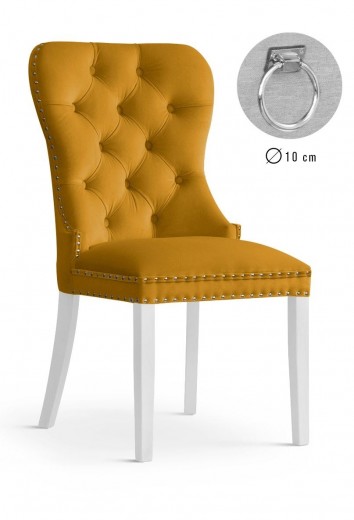 Scaun tapitat cu stofa si picioare din lemn, Madame II Velvet Mustariu / Alb, l56xA62xH98 cm