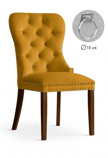 Scaun tapitat cu stofa si picioare din lemn, Madame II Velvet Mustariu / Nuc, l56xA62xH98 cm