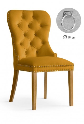 Scaun tapitat cu stofa si picioare din lemn, Madame II Velvet Mustariu / Stejar, l56xA62xH98 cm