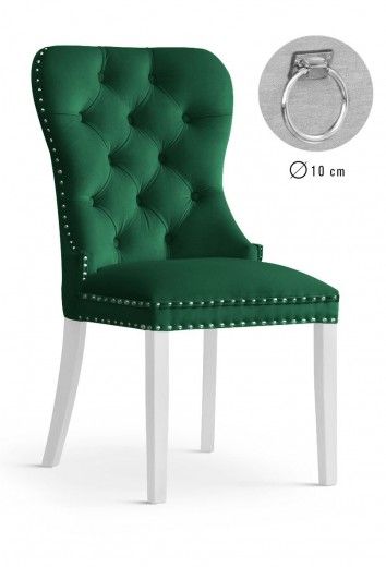 Scaun tapitat cu stofa si picioare din lemn, Madame II Velvet Verde / Alb, l56xA62xH98 cm