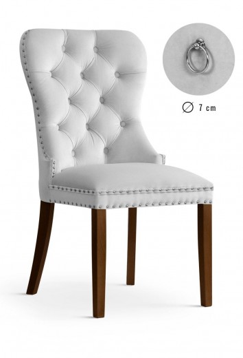 Scaun tapitat cu stofa si picioare din lemn, Madame Velvet Argintiu / Nuc, l56xA62xH98 cm